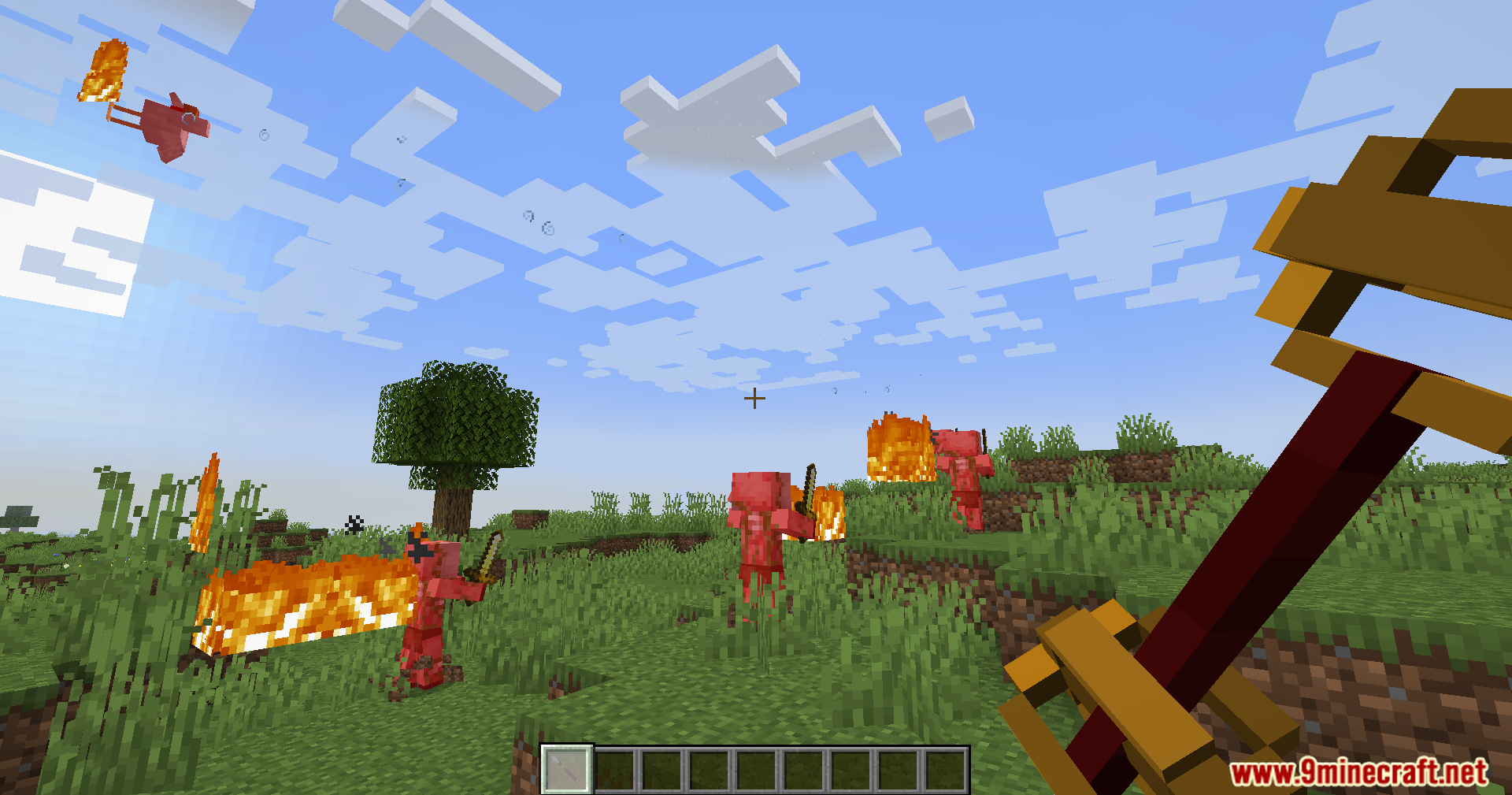 Using a custom weapon to set pigs on fire