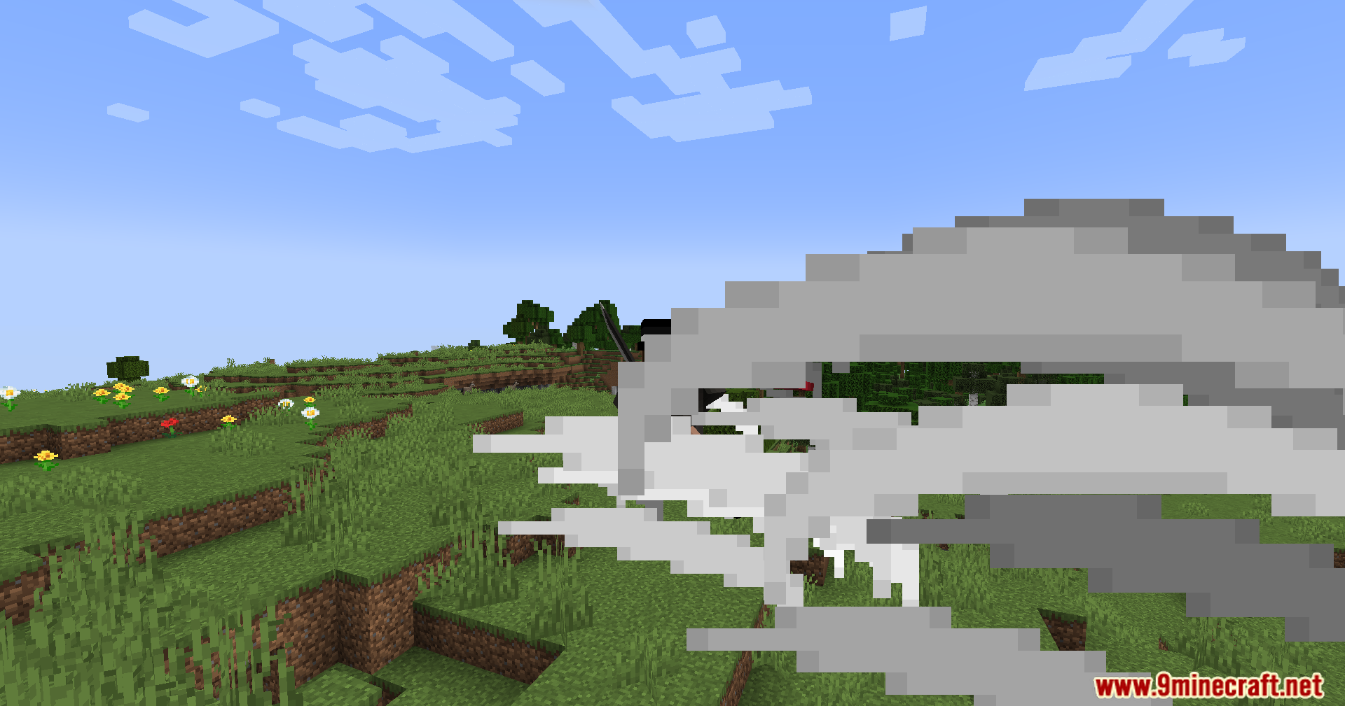 A powerful weapon slash effect across the grassy landscape