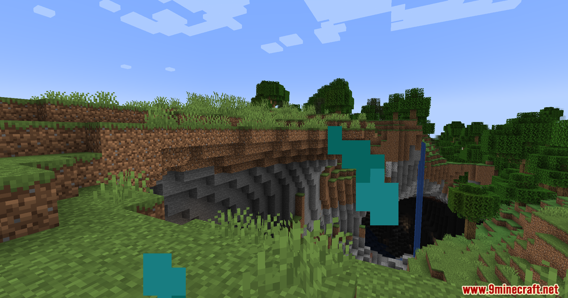 A large ravine with a waterfall in a plains biome