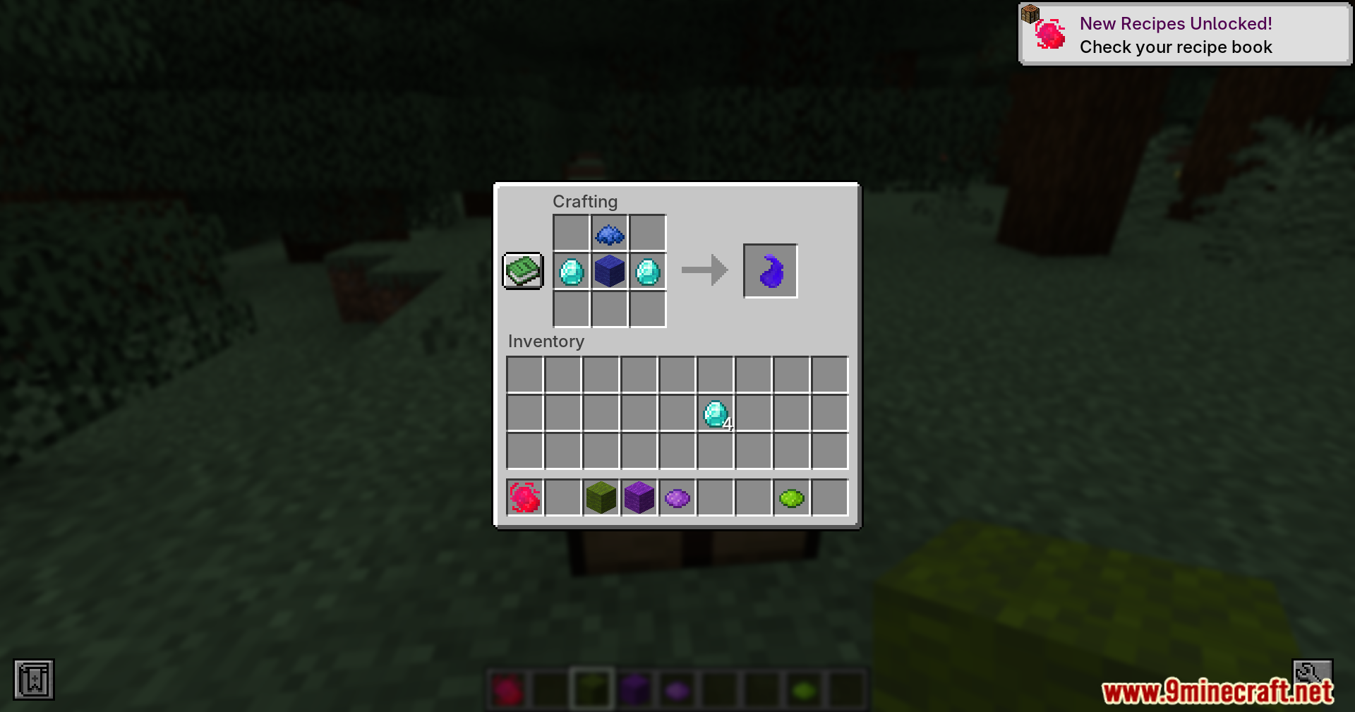 Crafting recipe for Blue Cursed Energy item in Minecraft inventory