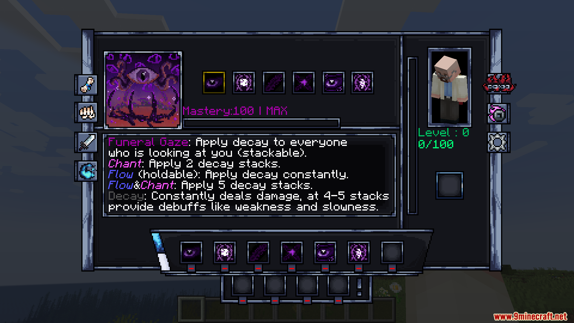 Cursed Fate Wither Rose Mod Screenshot 3 Player viewing a custom skill menu showing the Funeral Gaze ability