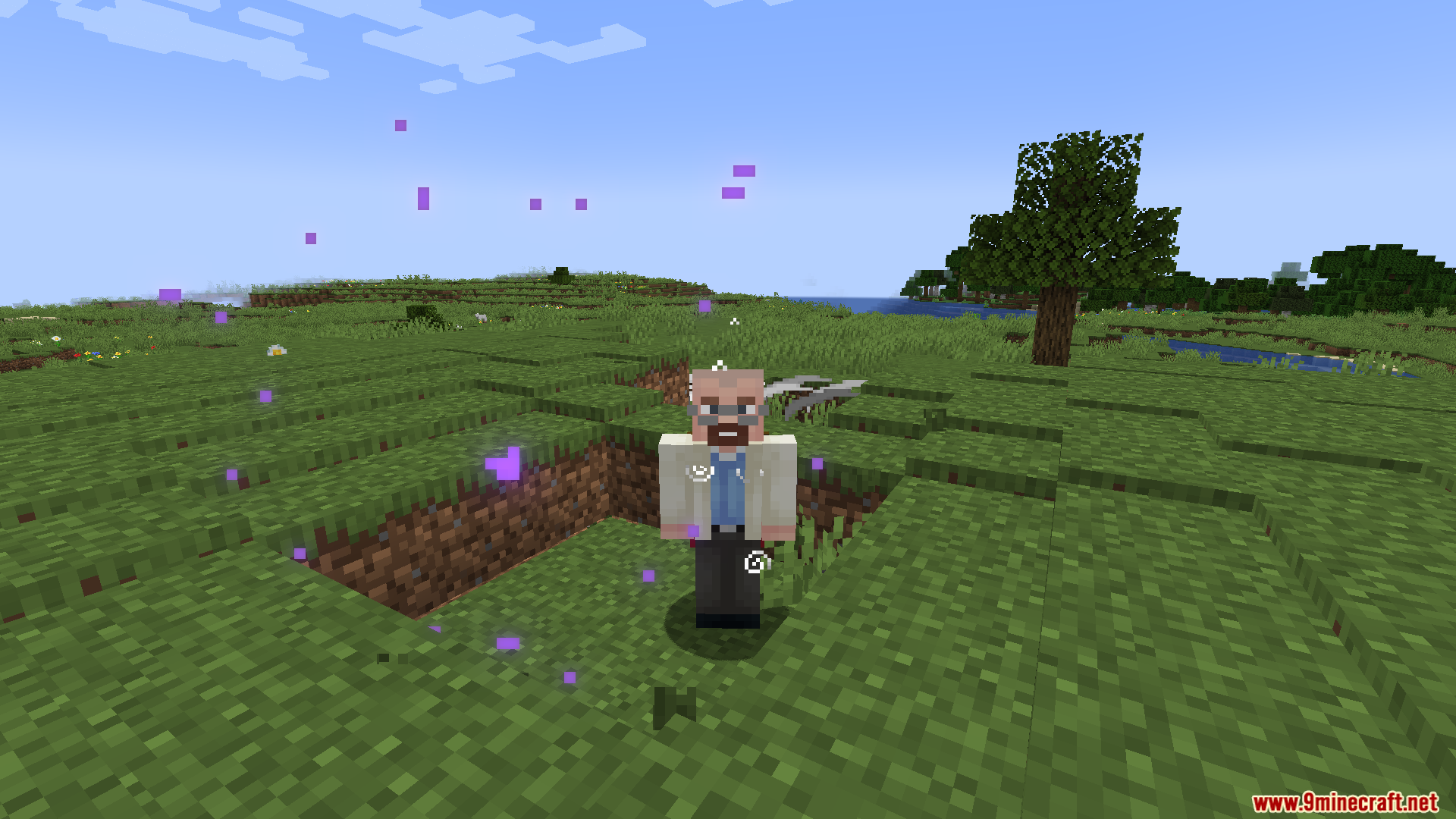Cursed Fate Wither Rose Mod Screenshot 5 Player character with purple particles floating around them in a grassy field