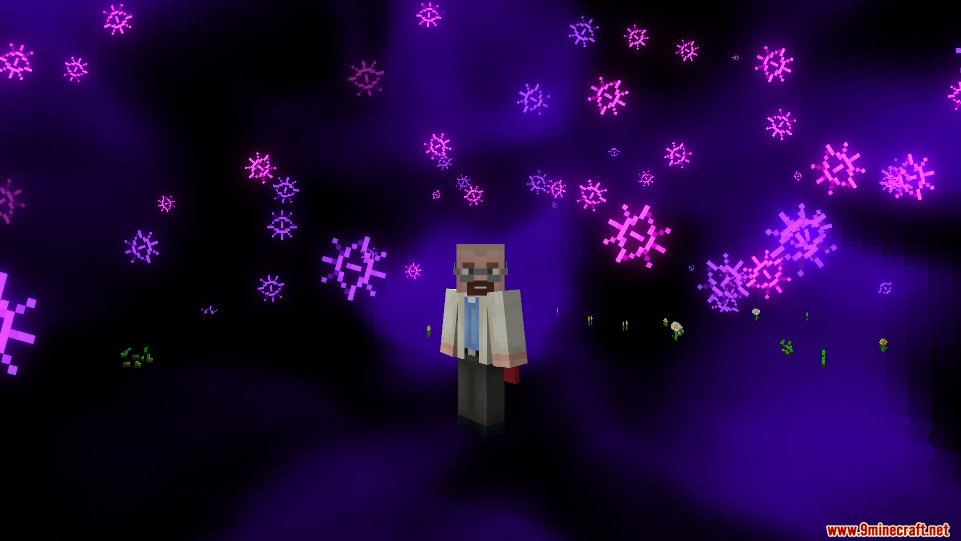 Cursed Fate Wither Rose Mod Screenshot 9 Player character standing inside a dark purple domain filled with glowing spectral eyes