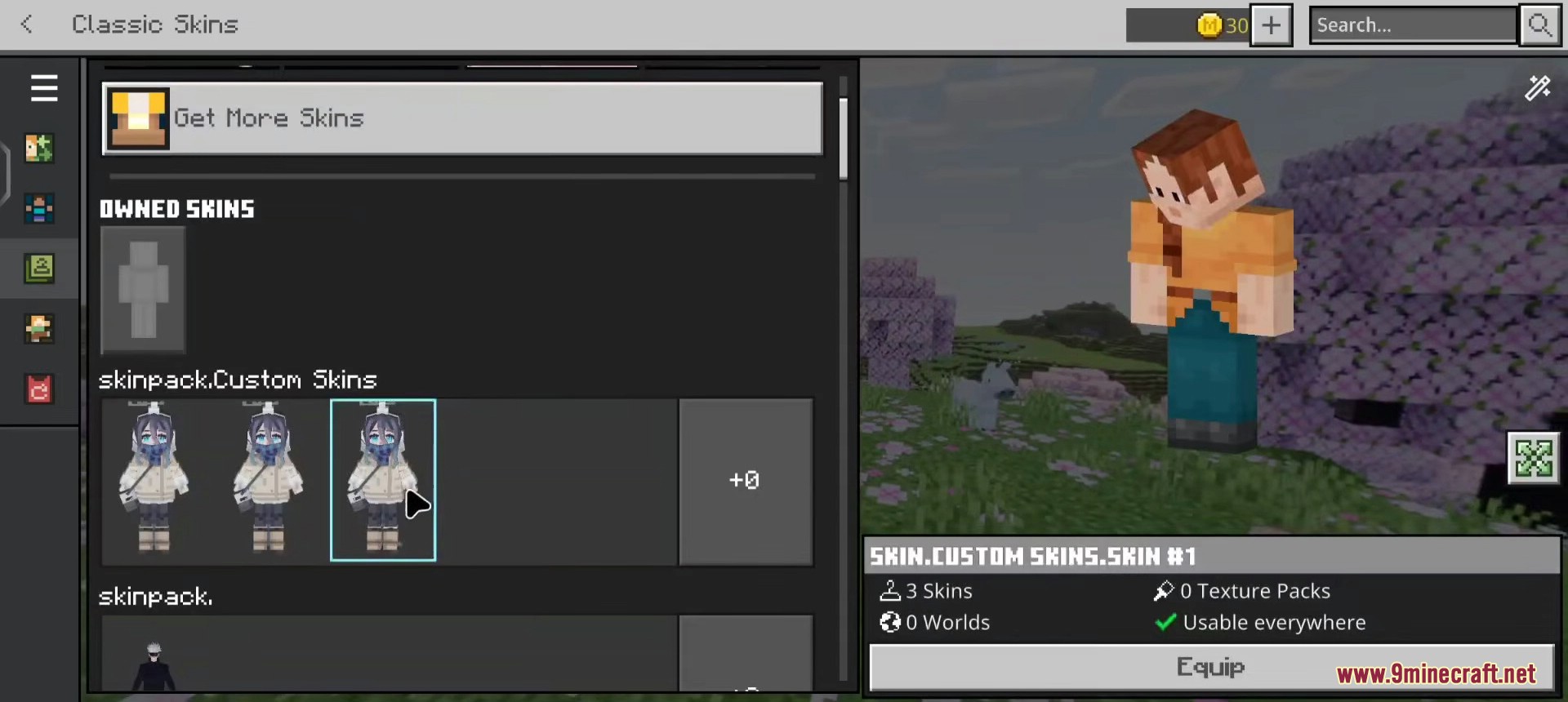Equipping a new custom anime character skin in the dressing room interface