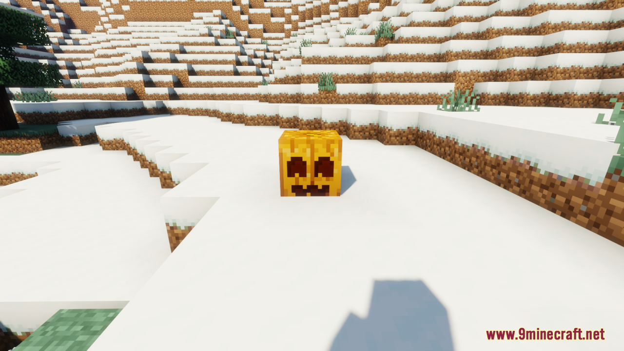 A single carved pumpkin with a friendly smile placed on white snow
