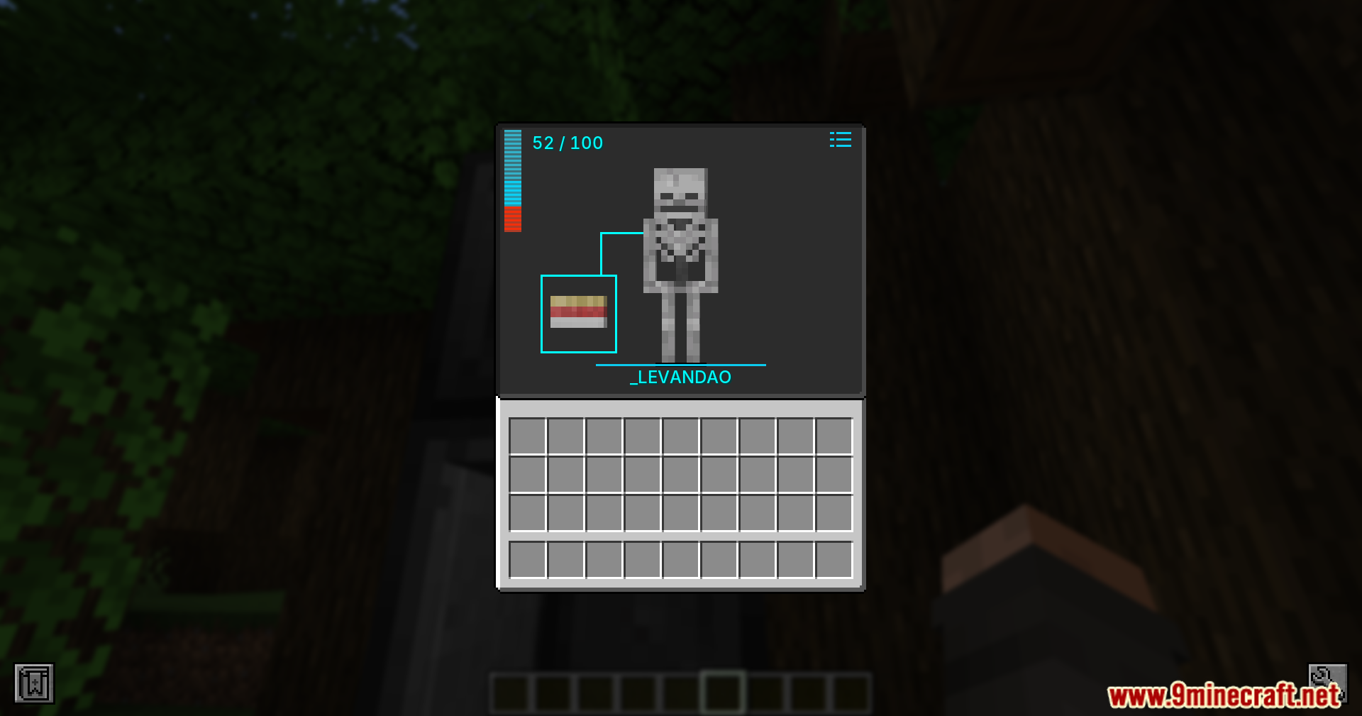 Menu interface displaying a skeletal player model with color customization slot