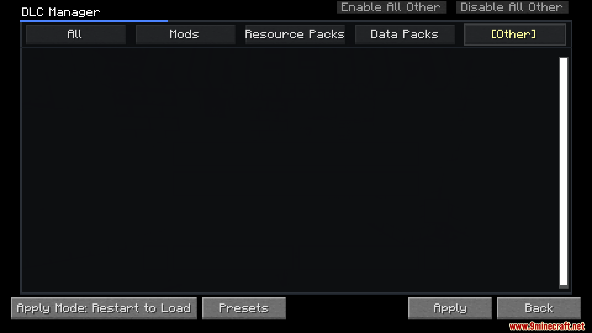 DLC Manager Mod Screenshot 2 A menu screen showing options to manage downloadable content