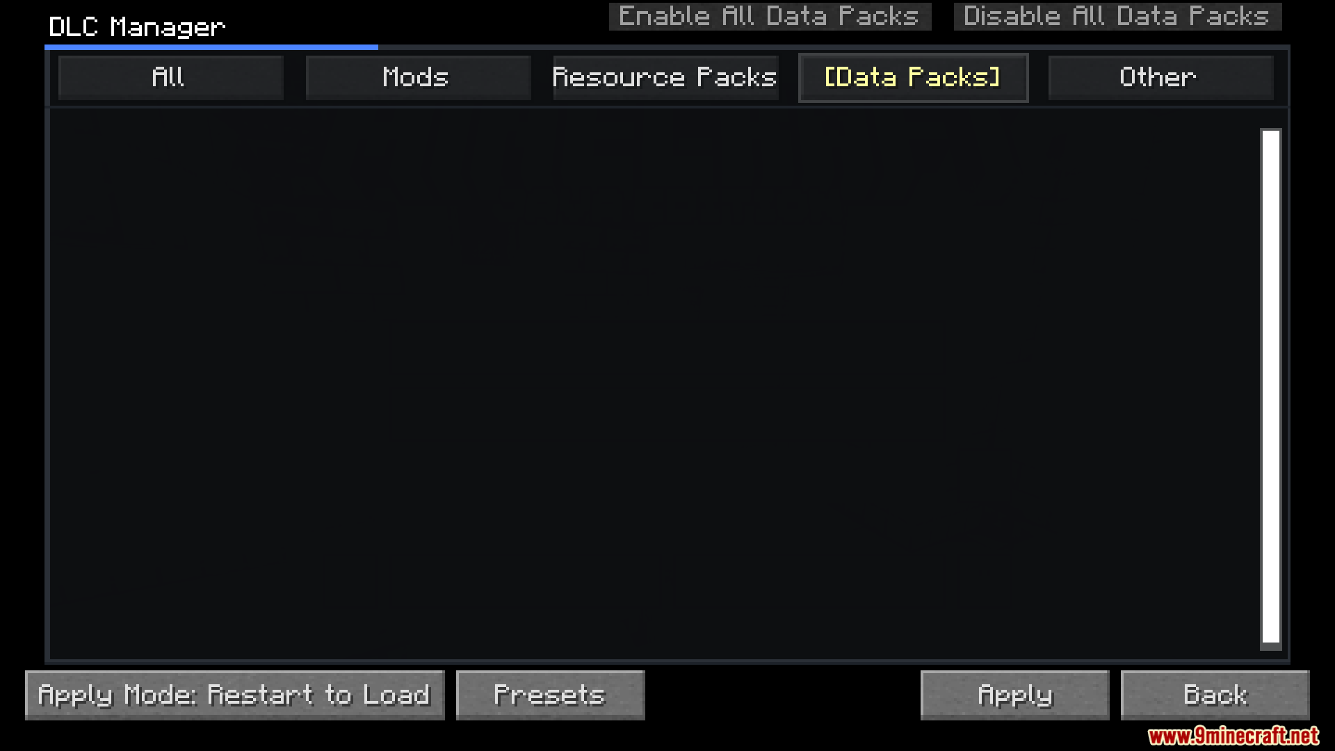 DLC Manager Mod Screenshot 3 DLC Manager mod interface showing the Data Packs tab selected