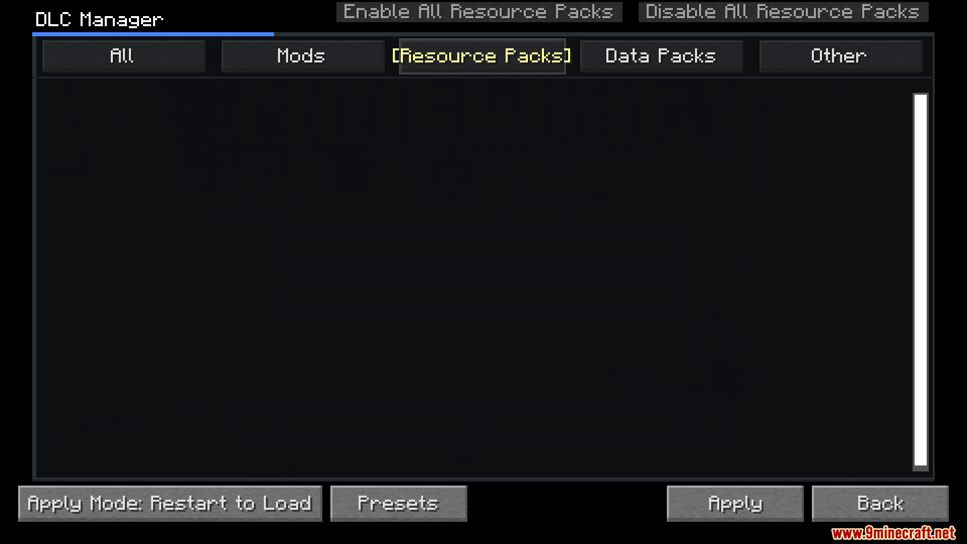 DLC Manager Mod Screenshot 4 DLC Manager mod interface showing the Resource Packs tab selected