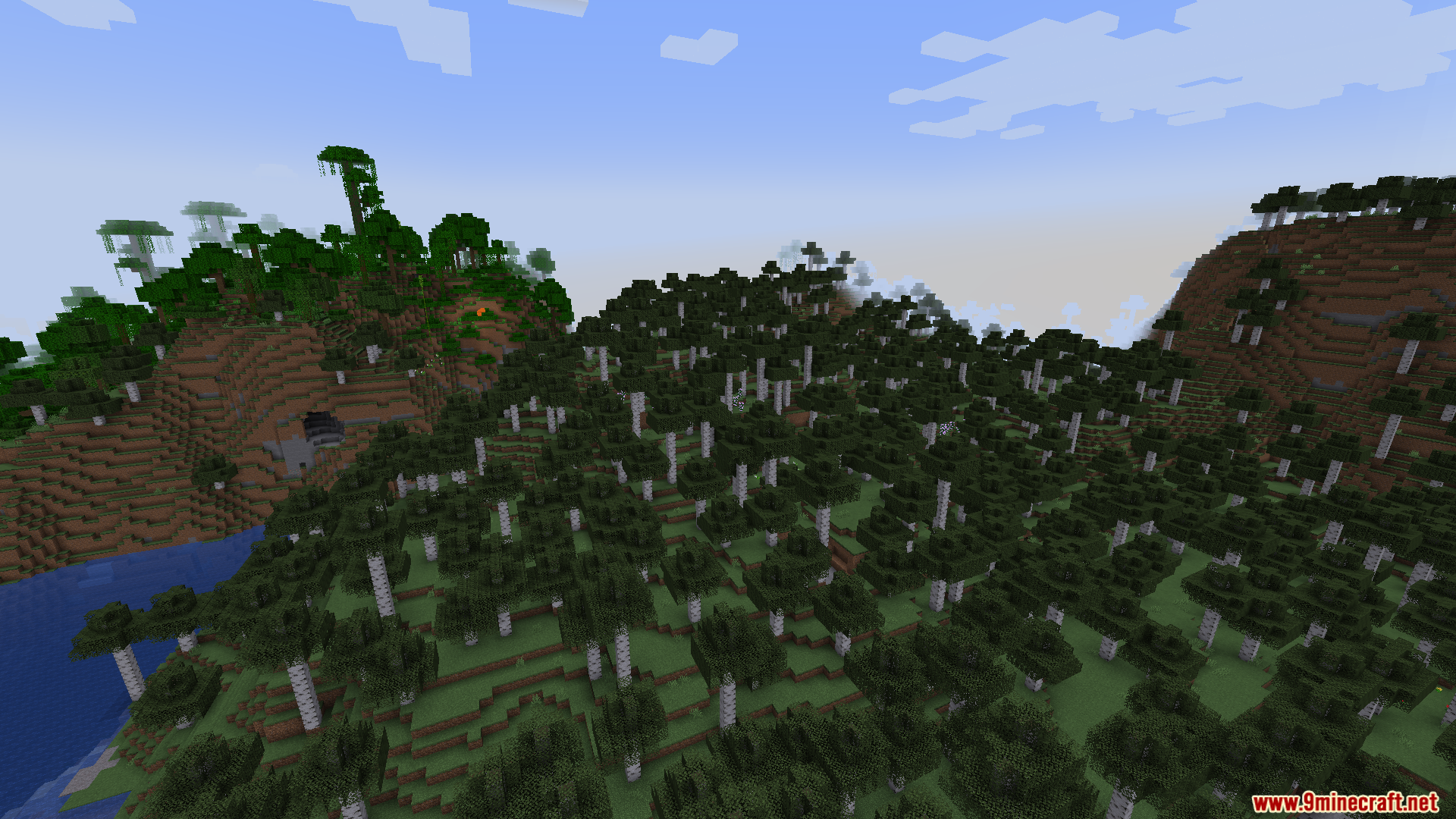DLC Manager Mod Screenshot 9 A dense birch forest biome next to a jungle biome