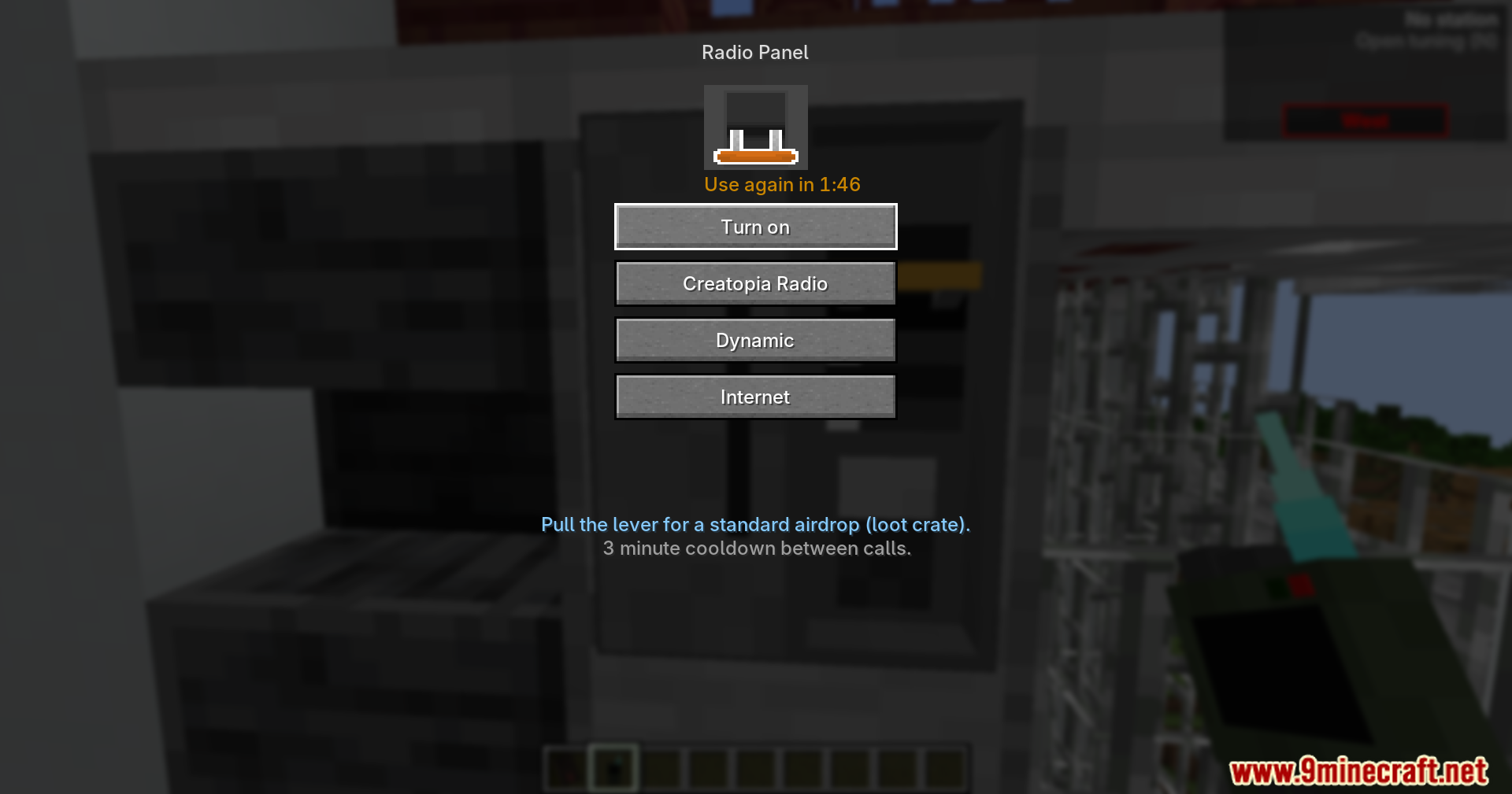 Activating a radio panel to call an airdrop