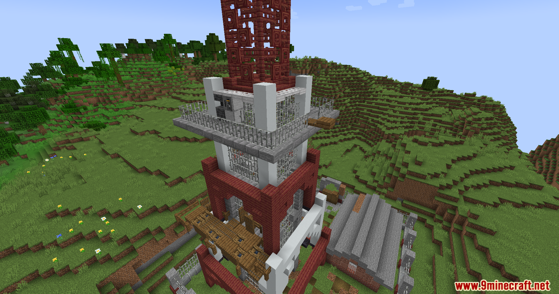 A closer look at the radio tower's upper levels