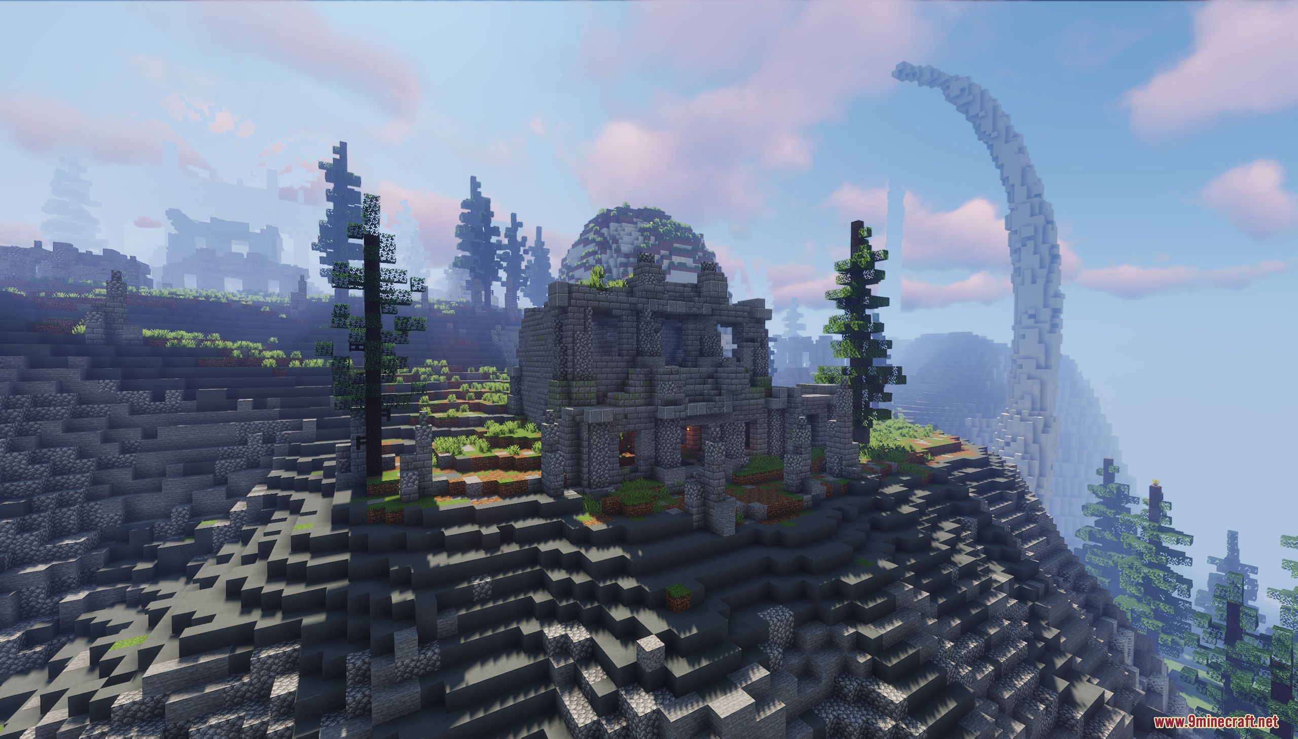 Ancient stone ruins built on a rocky skeletal hillside