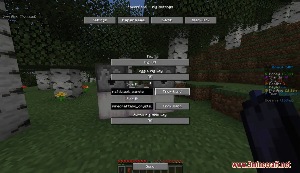 Donutsmp Gamble Rigger Mod Screenshot 6 Player configuring rig settings for paper game minigame