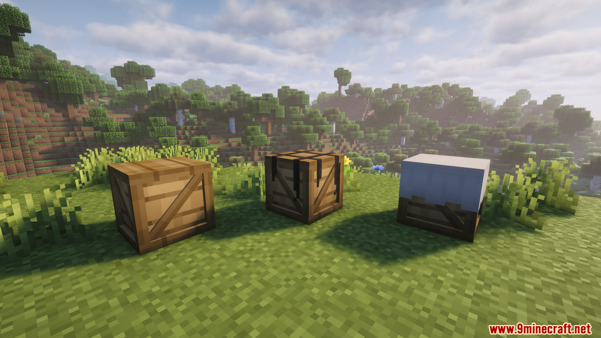 Three different types of lootable wooden crates