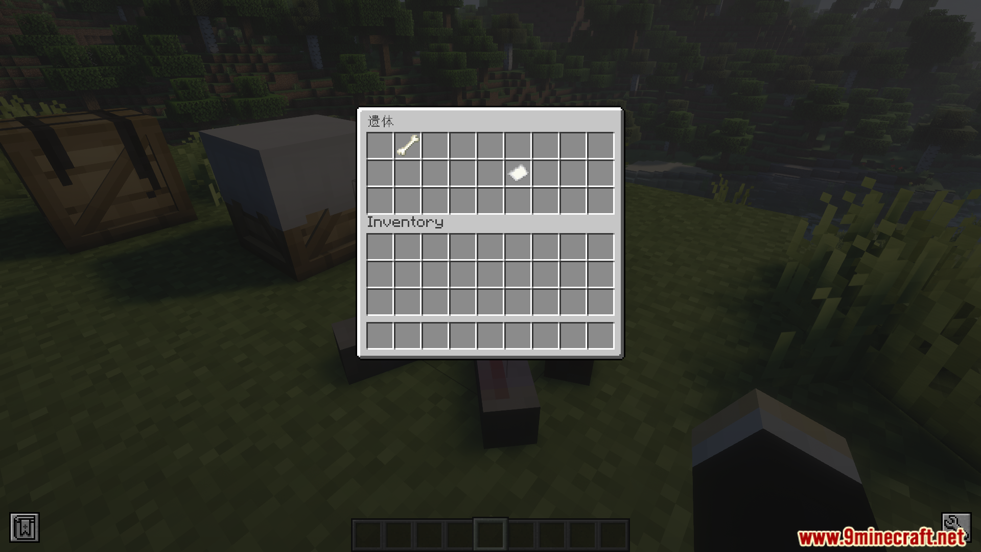 Searching a dead body's inventory for a bone and paper