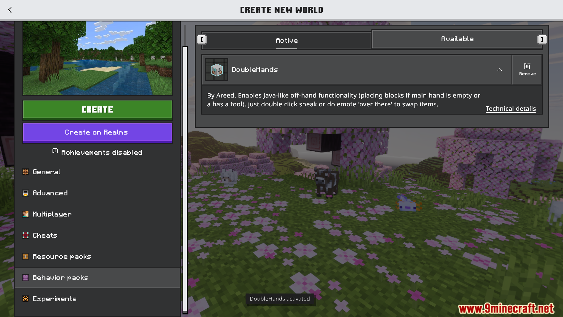 DoubleHands Addon Screenshot 1 DoubleHands addon menu active in Minecraft Bedrock edition