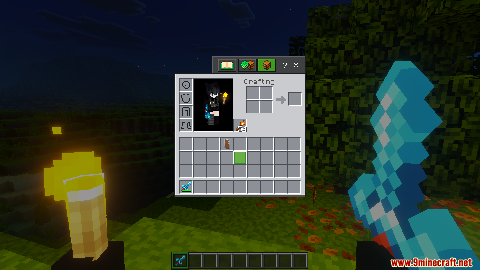 DoubleHands Addon Screenshot 6 player inventory menu showing torch placed in the left hand offhand slot