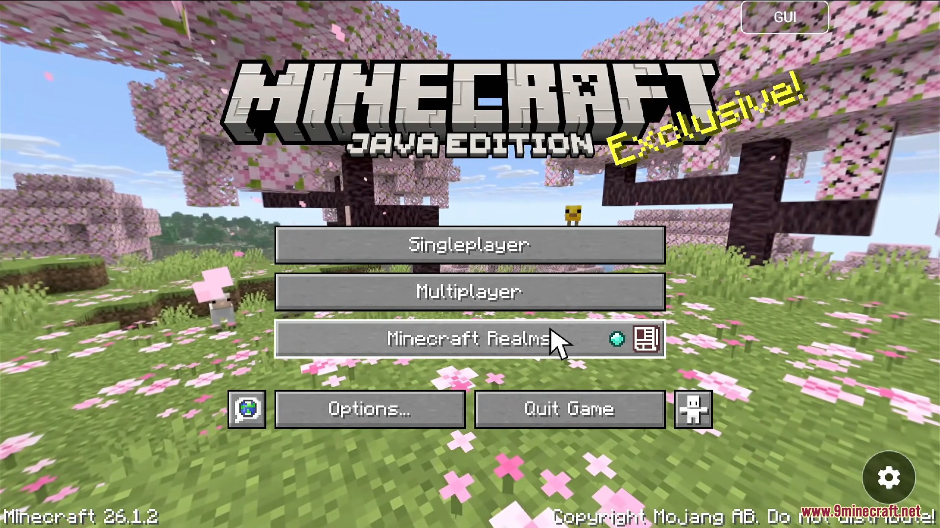 Minecraft Java Edition main menu with mobile touch controls
