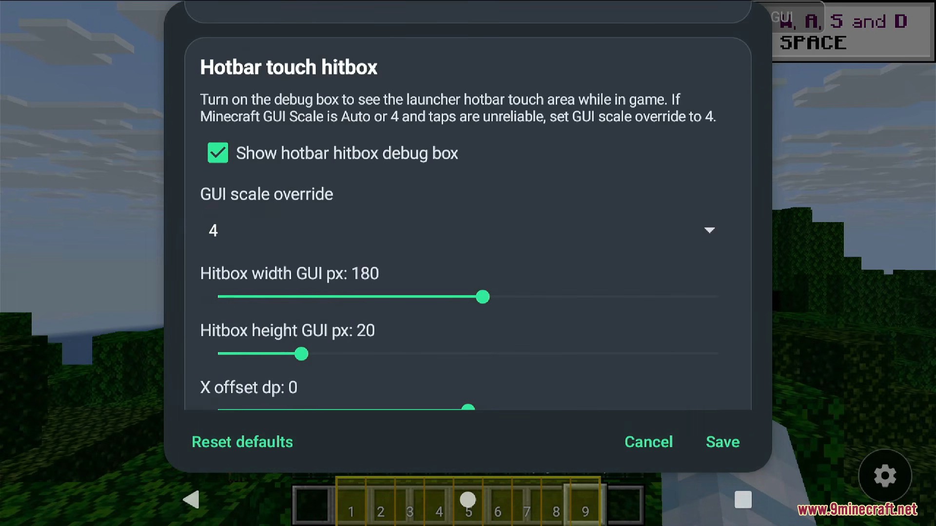 Adjusting hotbar touch hitbox in DroidBridge Launcher settings