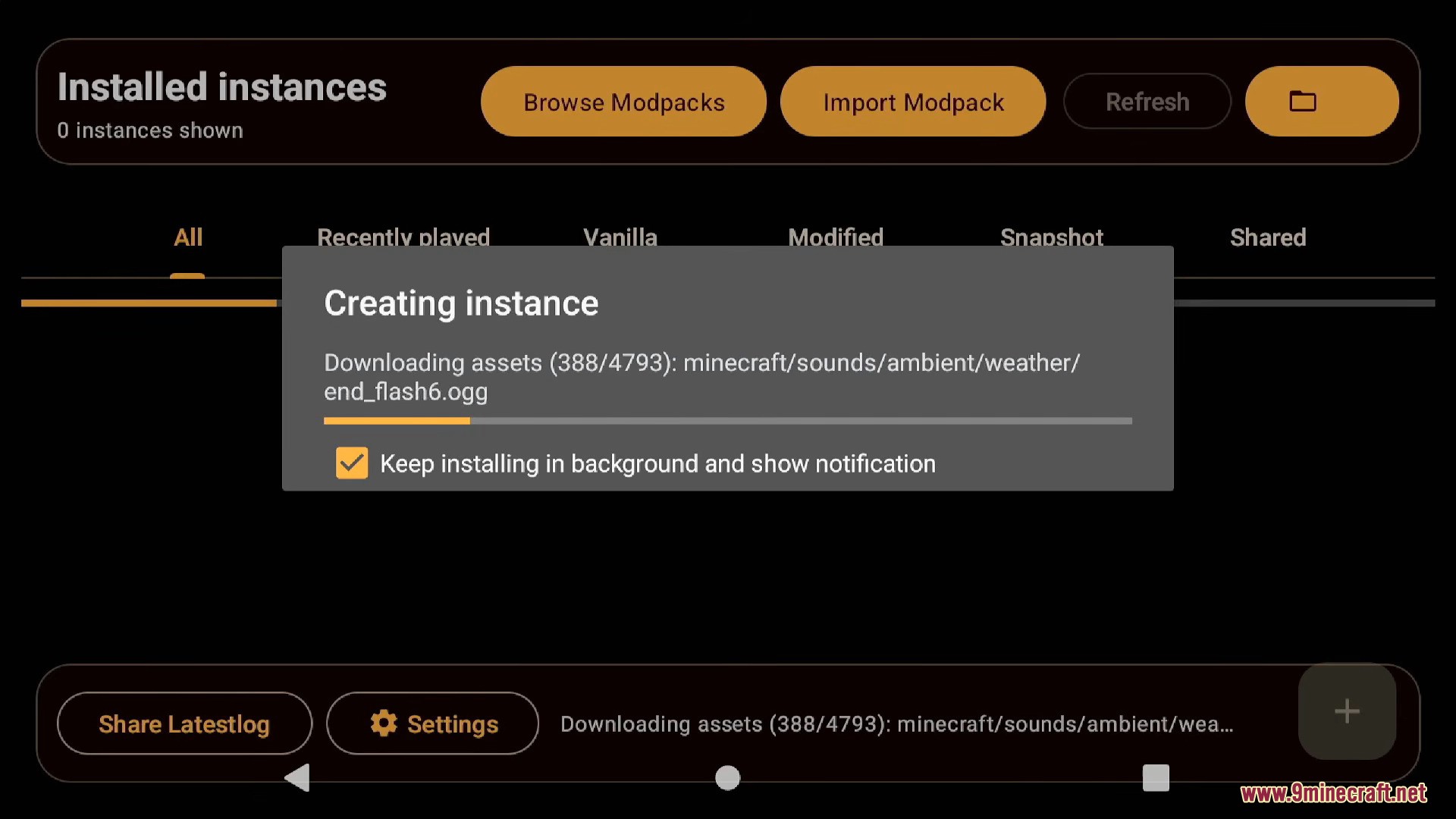 Creating a new Minecraft instance in DroidBridge Launcher