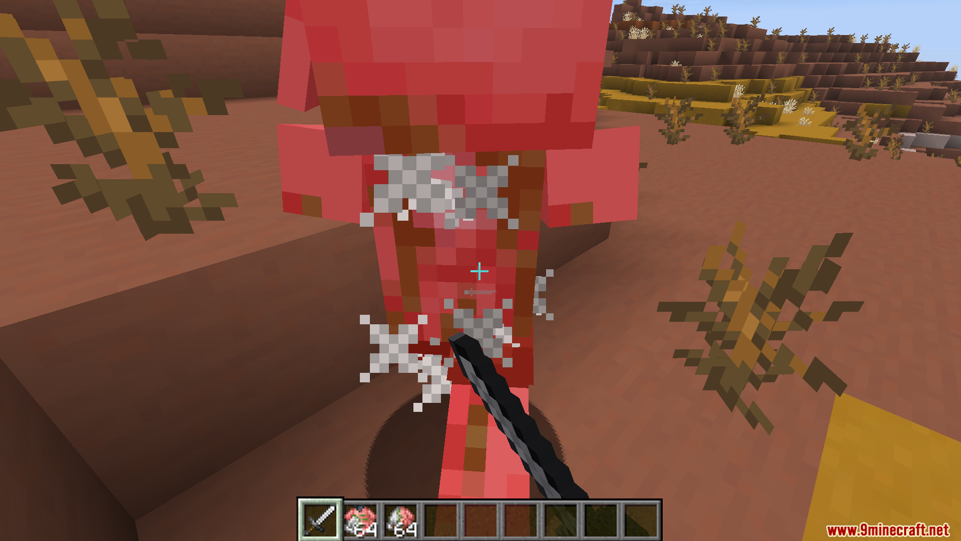 Dungeons Crit Sound Resource Pack Screenshot 7 Player striking a piglin with a sword generating critical hit particles
