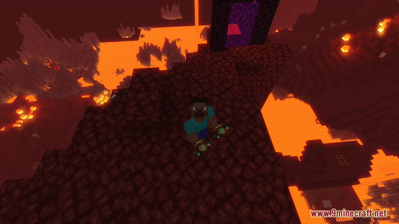 Earth Totem of Undying Resource Pack Screenshot 10 Player standing in the Nether holding two nature themed custom totems