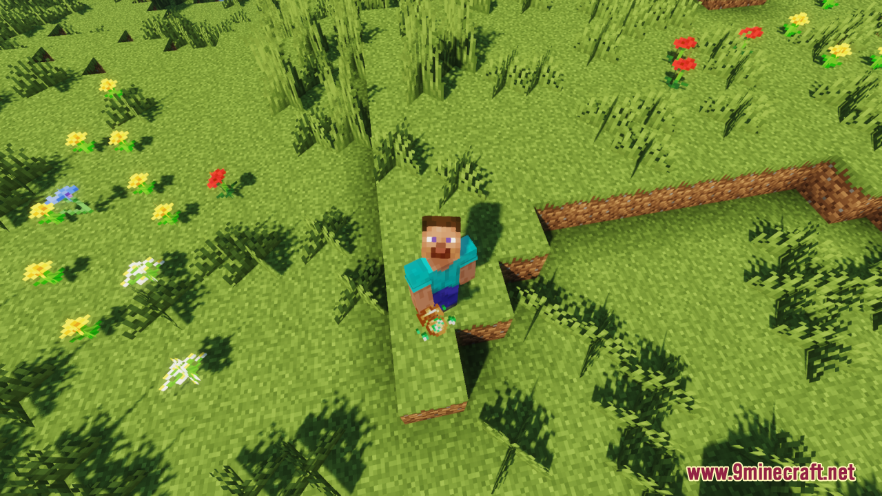 Earth Totem of Undying Resource Pack Screenshot 3 Player holding the custom earth themed totem of undying in a grassy field