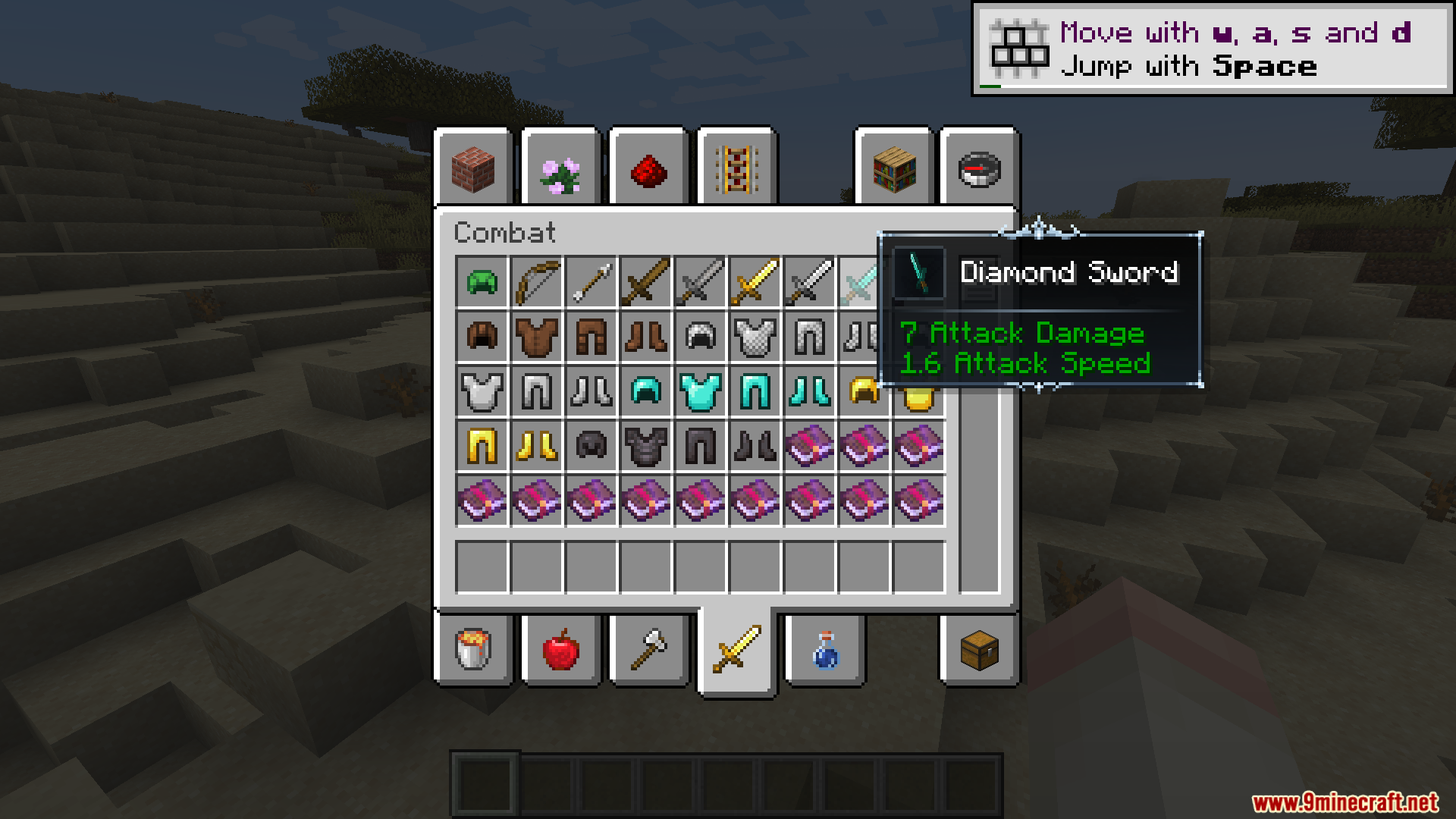 Player viewing Diamond Sword with a unique silver tooltip frame in inventory