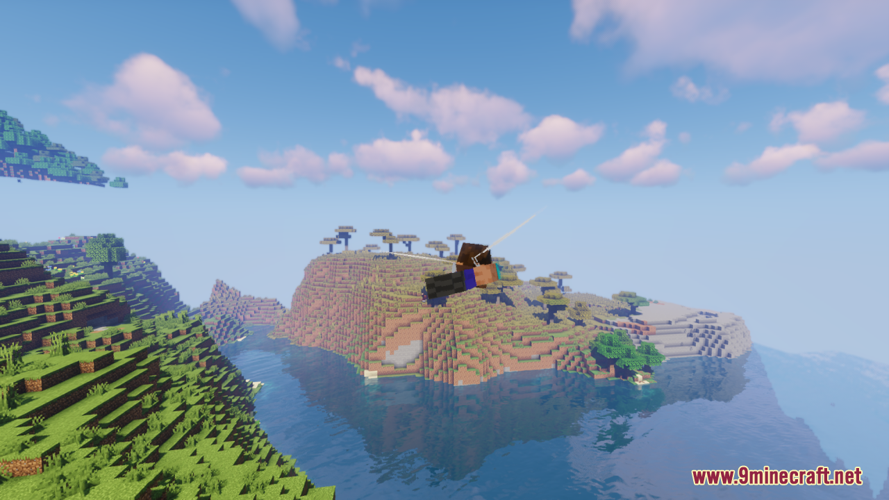 Flying over a savanna island with custom elytra wings