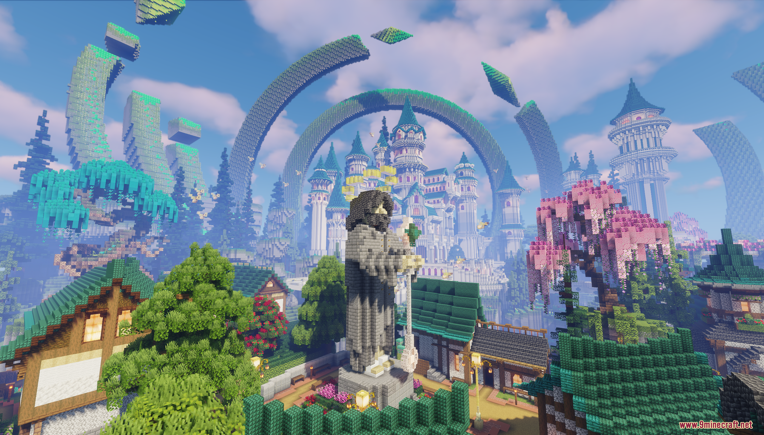Emerald Era Map Screenshot 3 A stone statue overlooking the majestic fantasy city in the Emerald Era Map