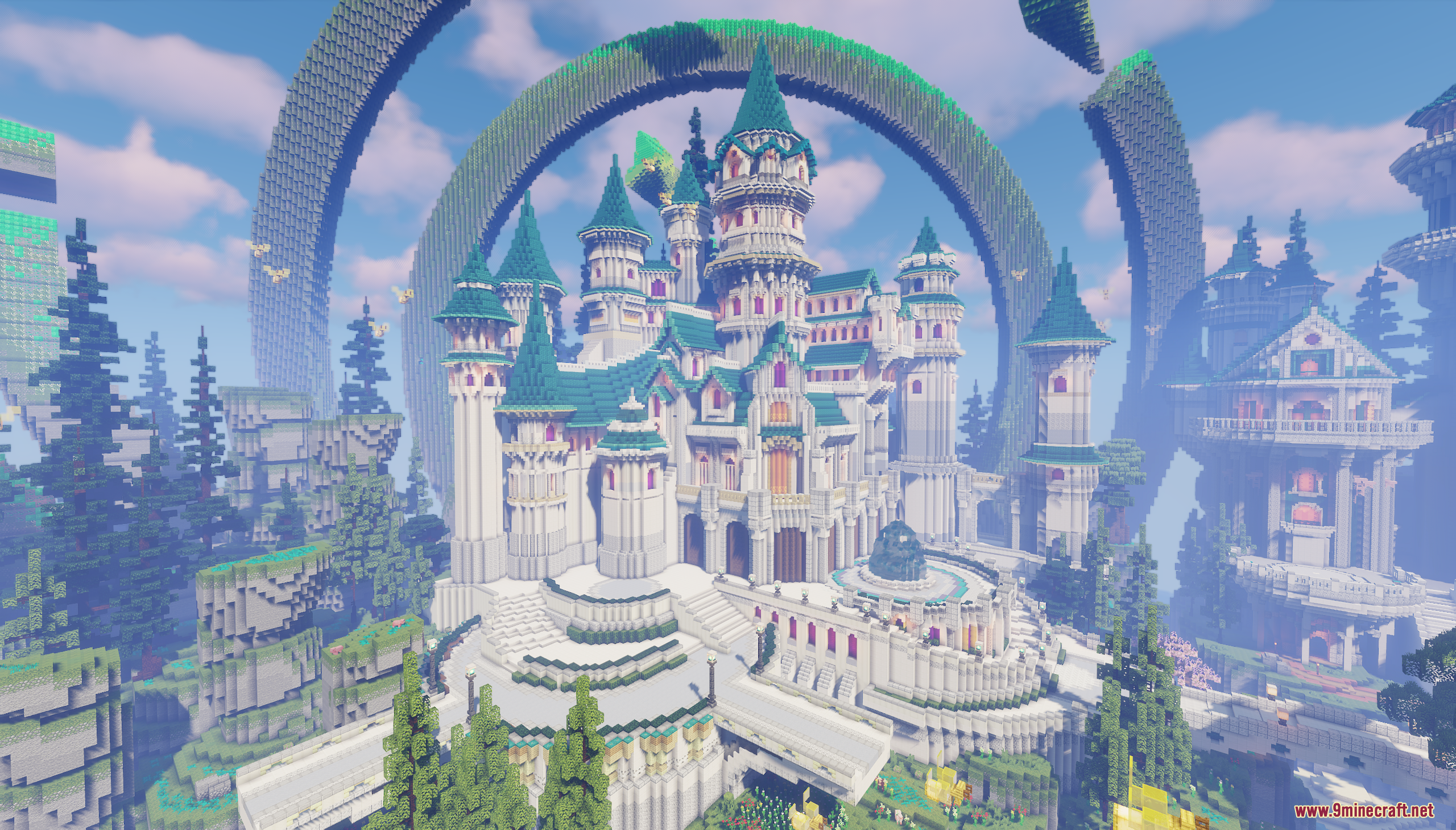 Emerald Era Map Screenshot 4 Detailed view of a grand white castle with green roofs and many towers