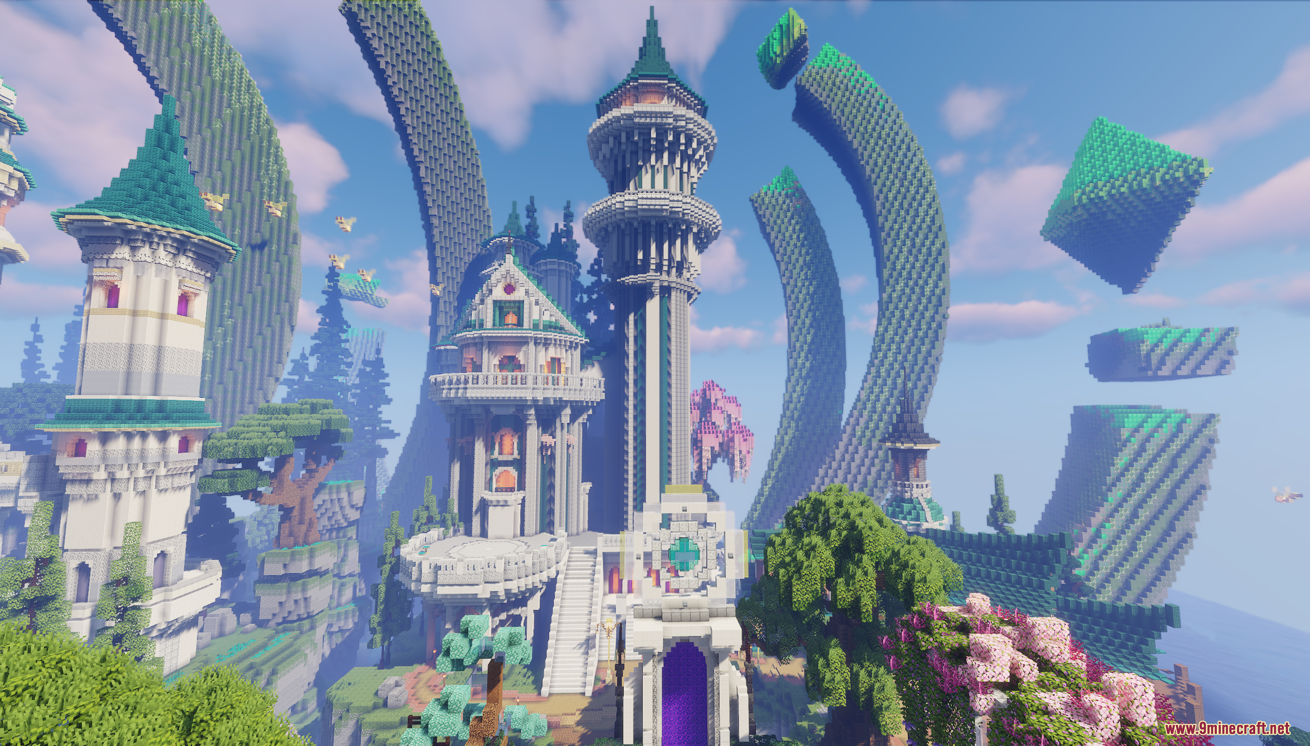 Emerald Era Map Screenshot 5 Grand fantasy castle with tall white towers and giant curved green structures