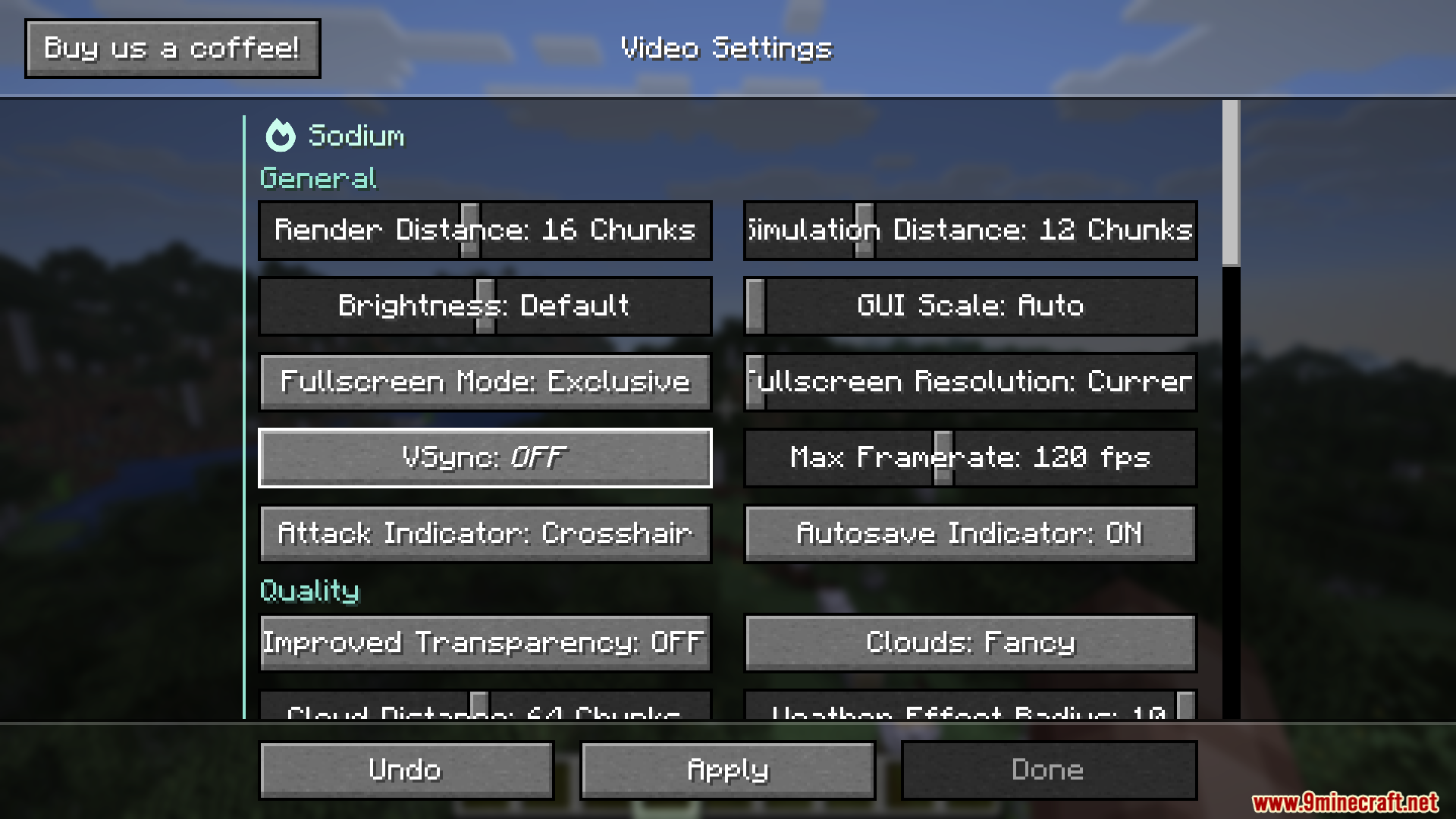 Enchanteds Sodium Options Mod Screenshot 1 Minecraft video settings menu showing general options like render distance and brightness