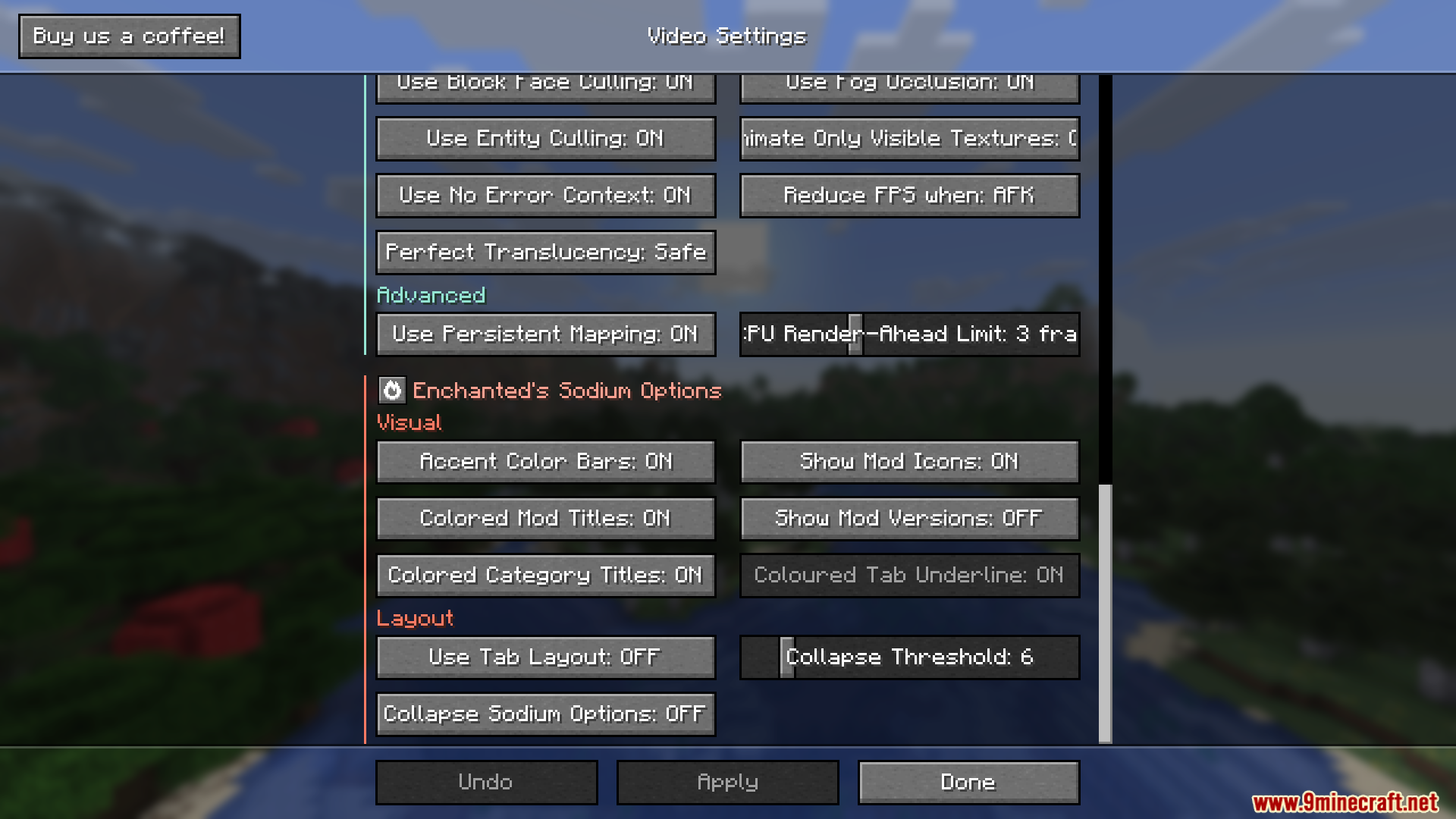 Enchanteds Sodium Options Mod Screenshot 13 Vanilla style video settings menu displaying various visual and layout configuration buttons