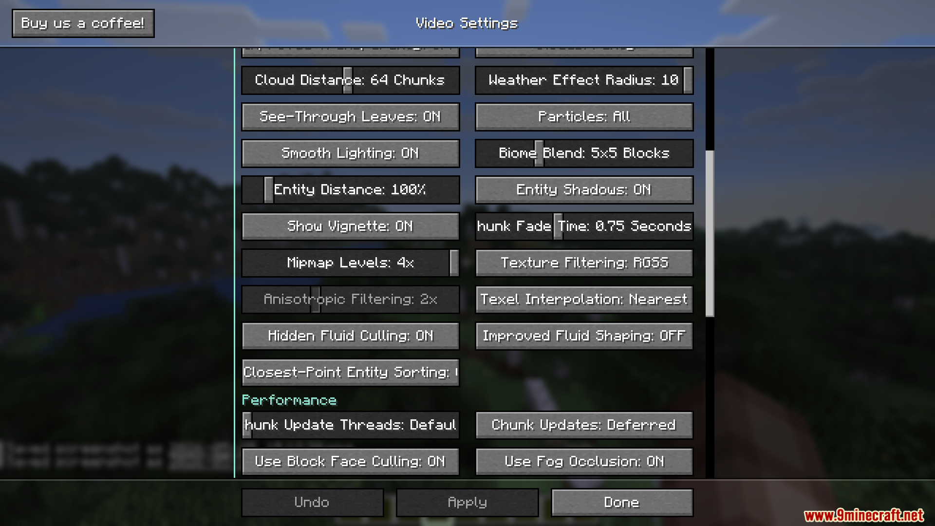 Enchanteds Sodium Options Mod Screenshot 3 Minecraft video settings screen displaying performance options in a vanilla style layout