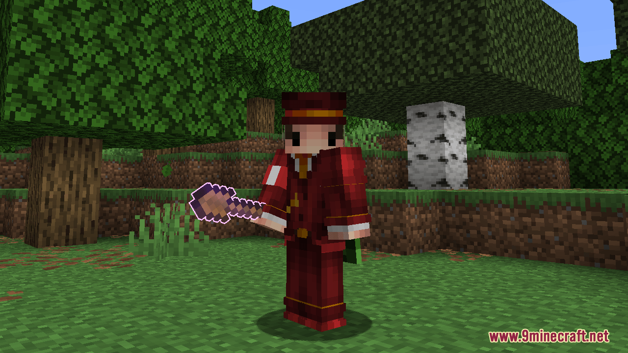 Player holding an enchanted shovel with a purple glowing outline