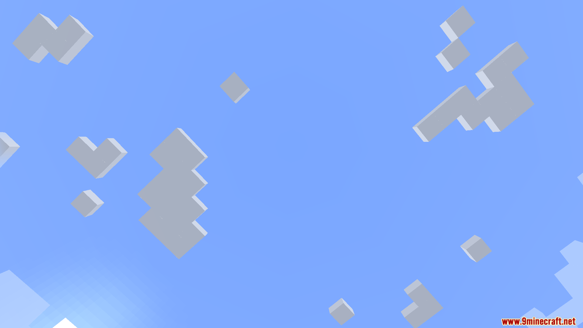 A clear blue sky with classic blocky Minecraft clouds