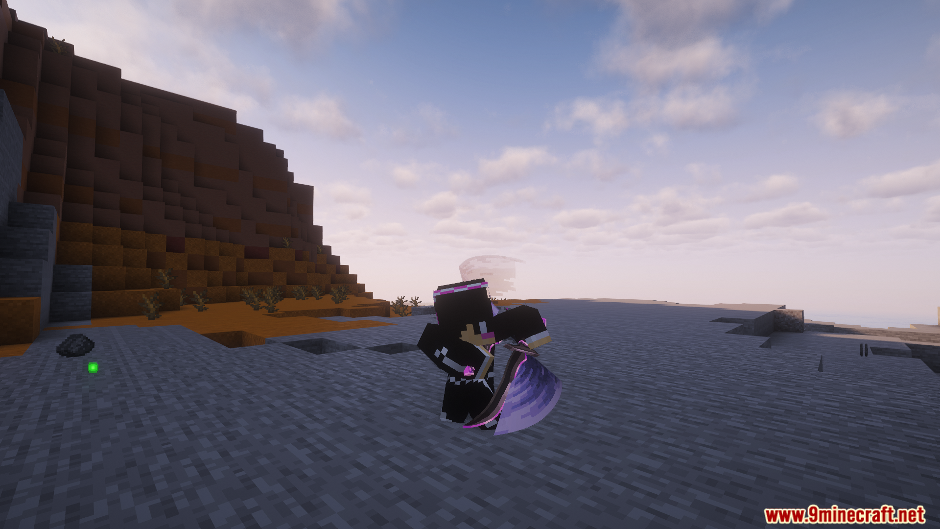 Player executing a spinning slash with purple swords