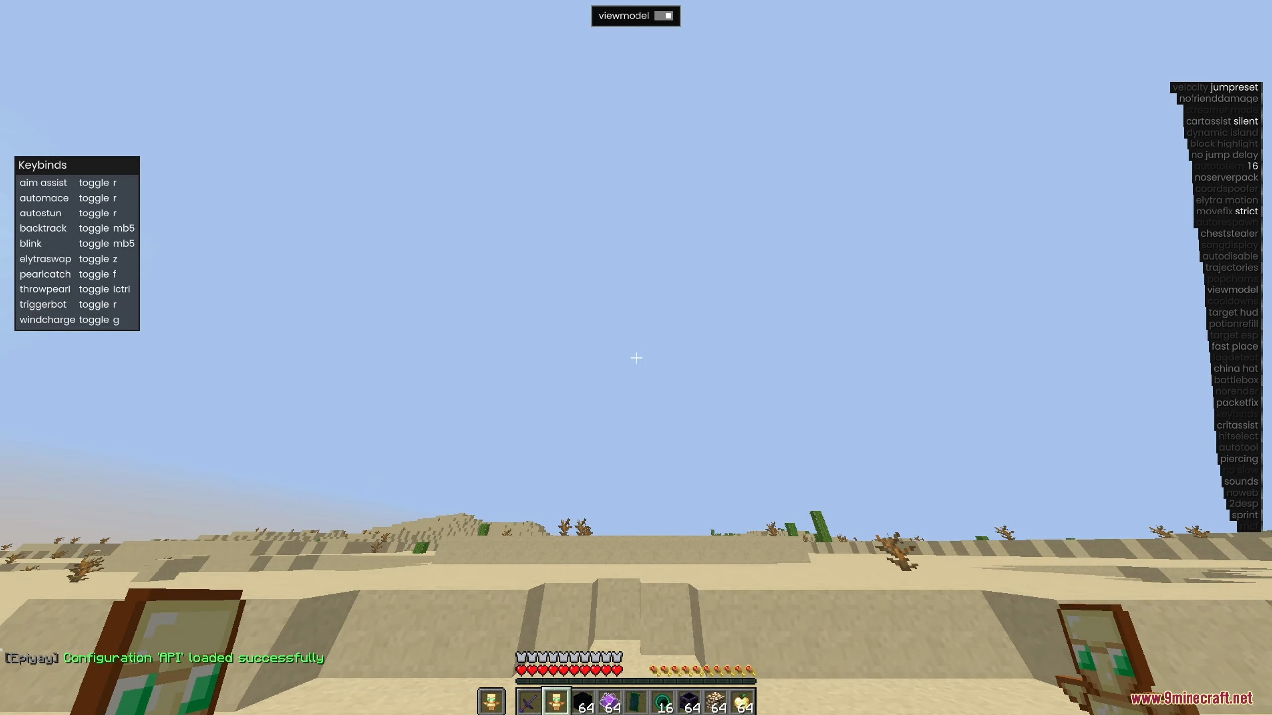 Displaying active keybinds for cheats in a desert