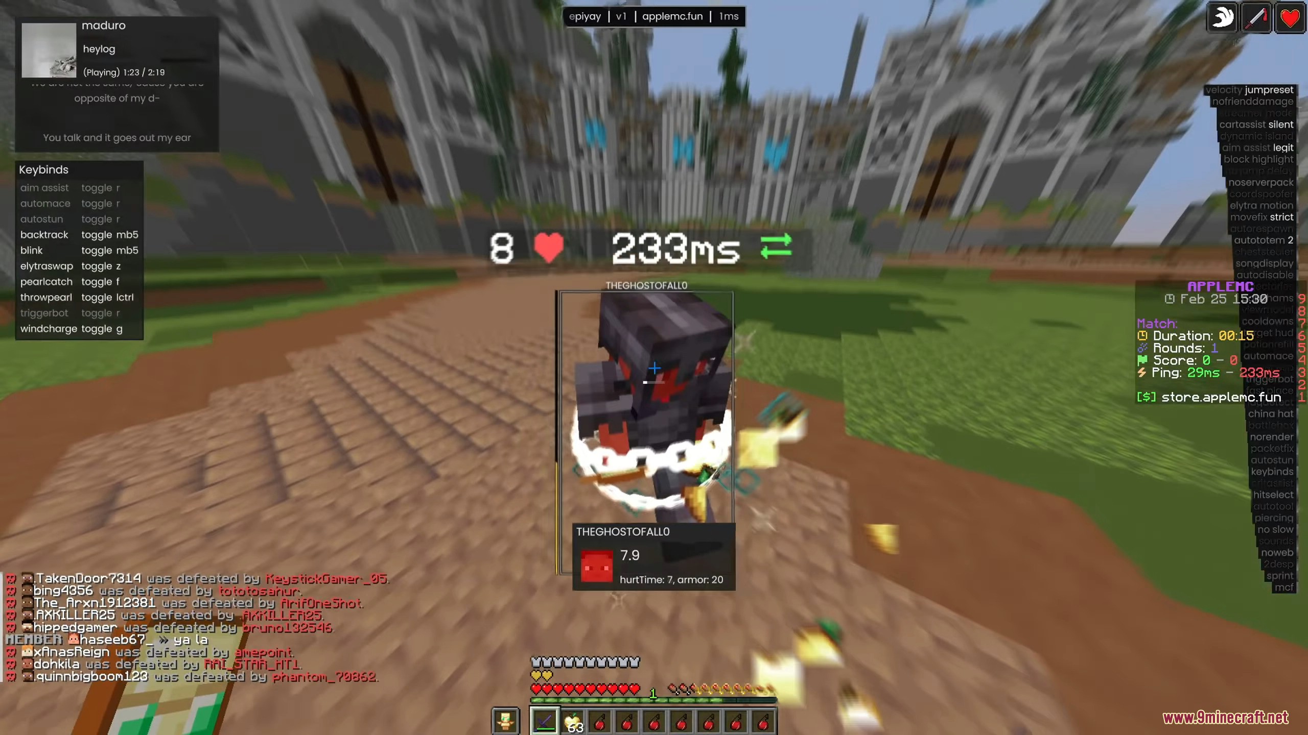 Player using Epitaph client in a PvP sword fight