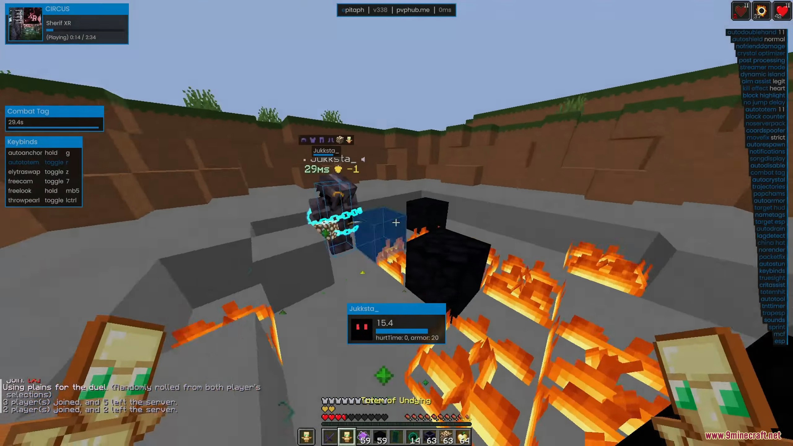Player using Epitaph client for Crystal PvP combat
