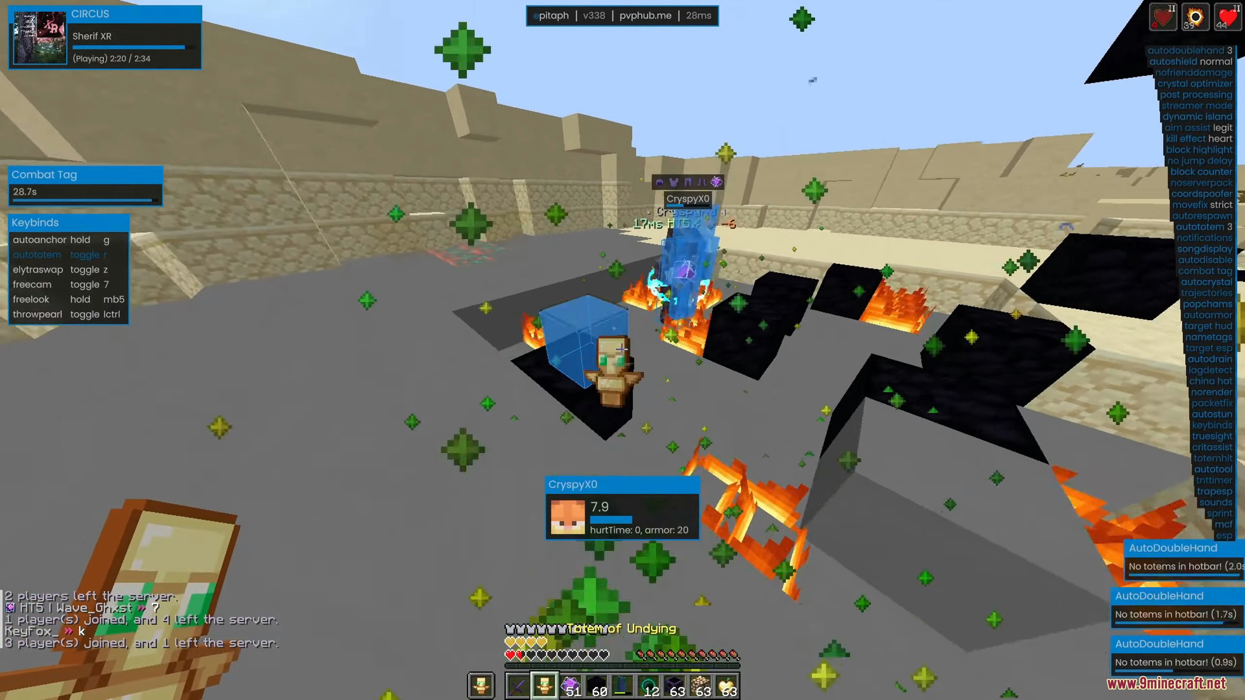 Player fighting an opponent with End Crystals