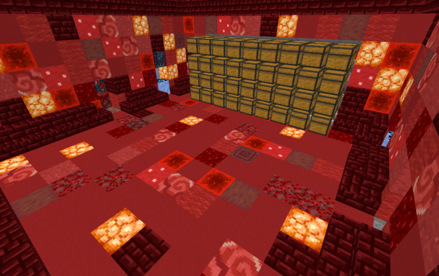 Epstein Kelp V2 Schematic Screenshots 2 Storage area with a wall of chests inside a red nether themed room