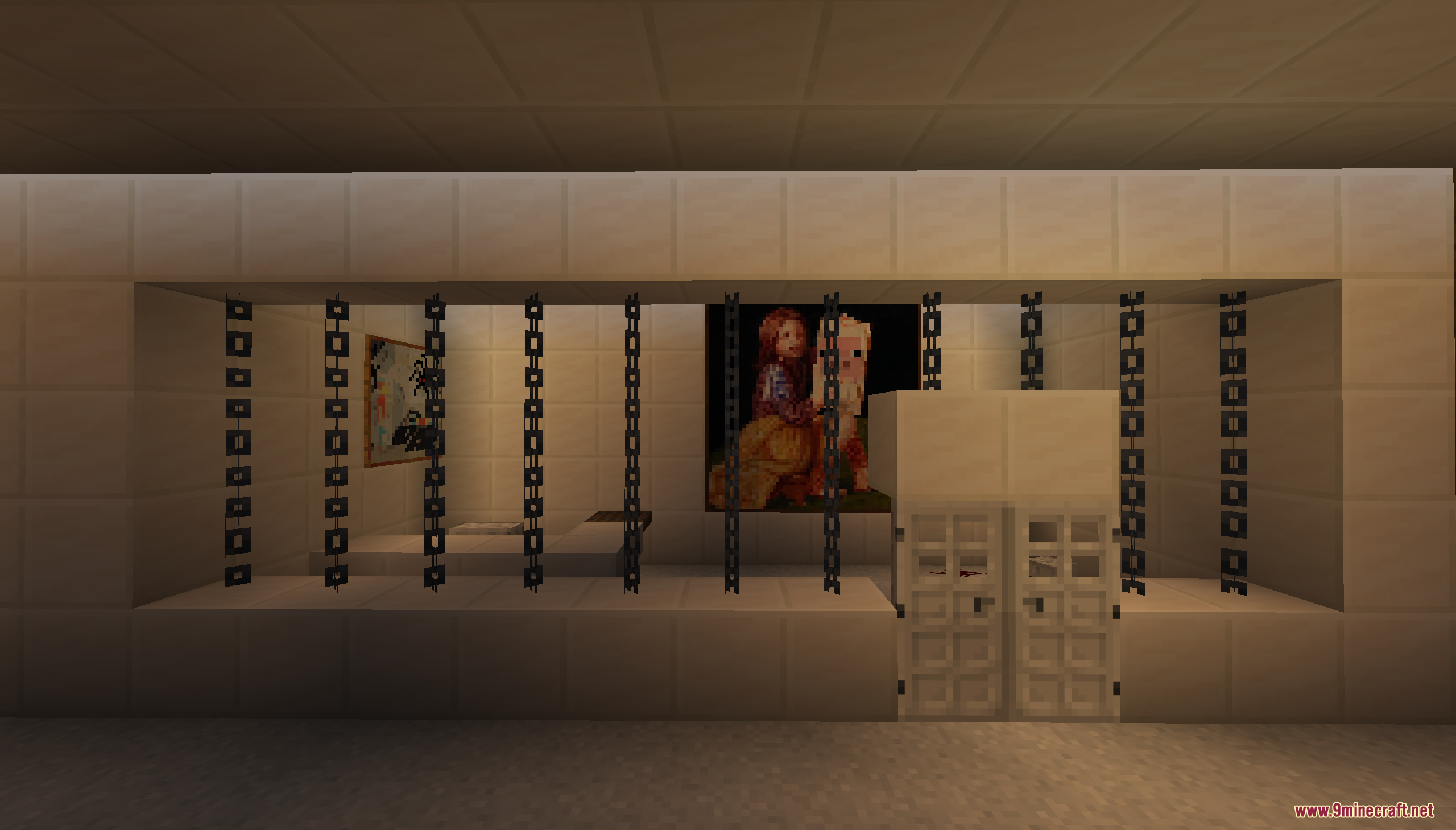 Escape from Prison Color Map Screenshot 6 White prison cell with iron chain bars and paintings on the wall