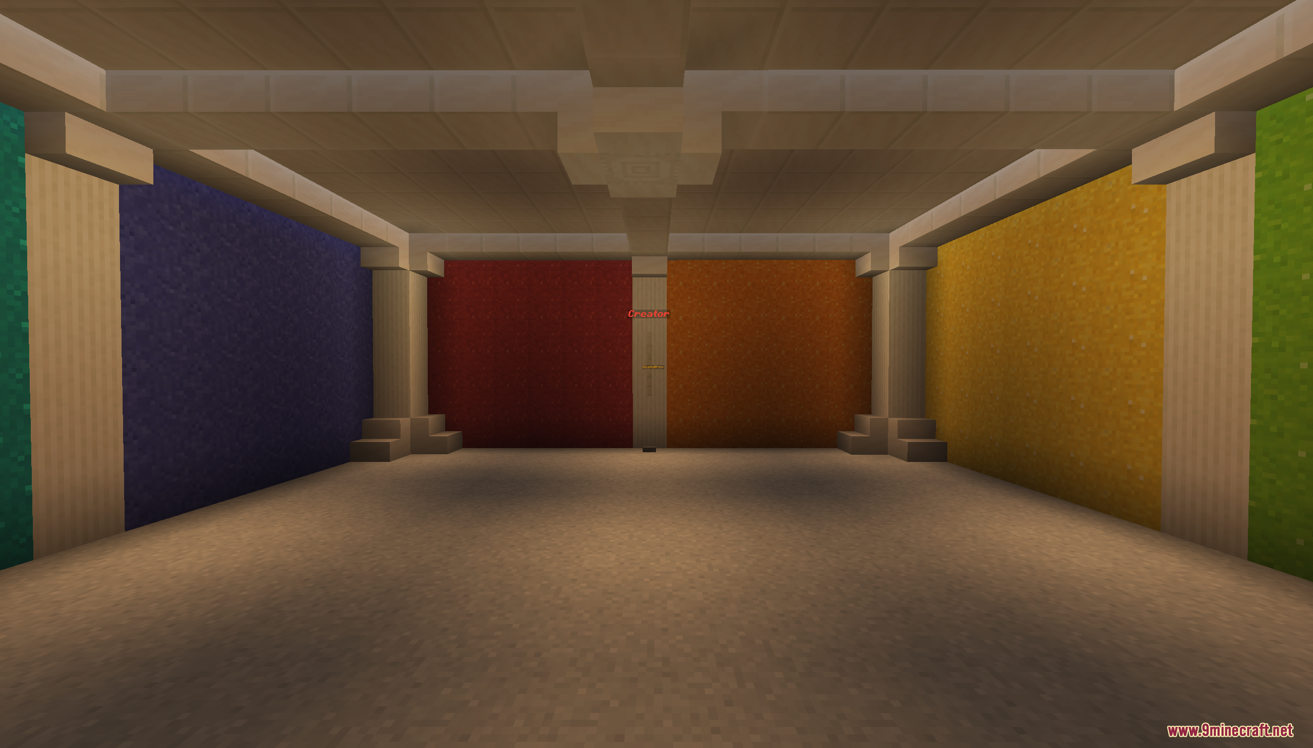 Escape from Prison Color Map Screenshot 8 Wide view of a puzzle room featuring multi colored walls and sandstone pillars