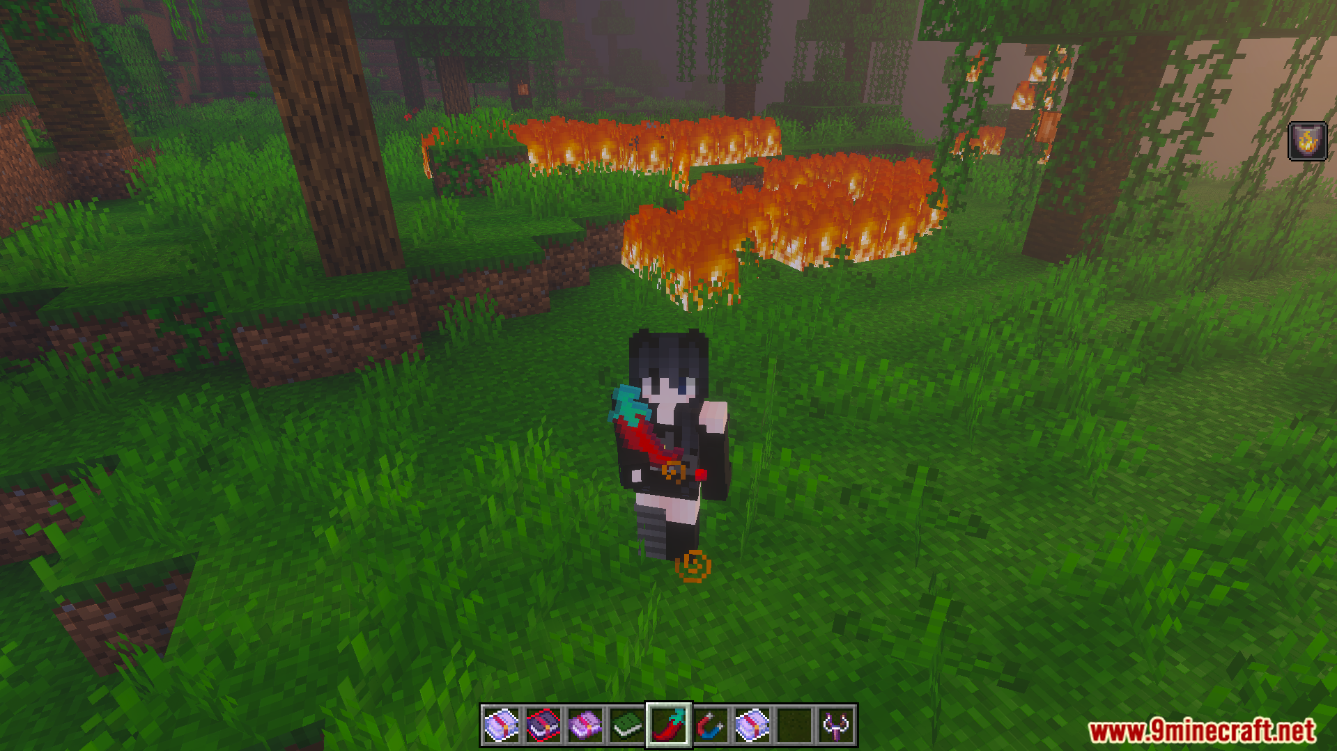 Euforias Items Addon Screenshot 7 Player holding a red chili pepper item with fire burning in the background