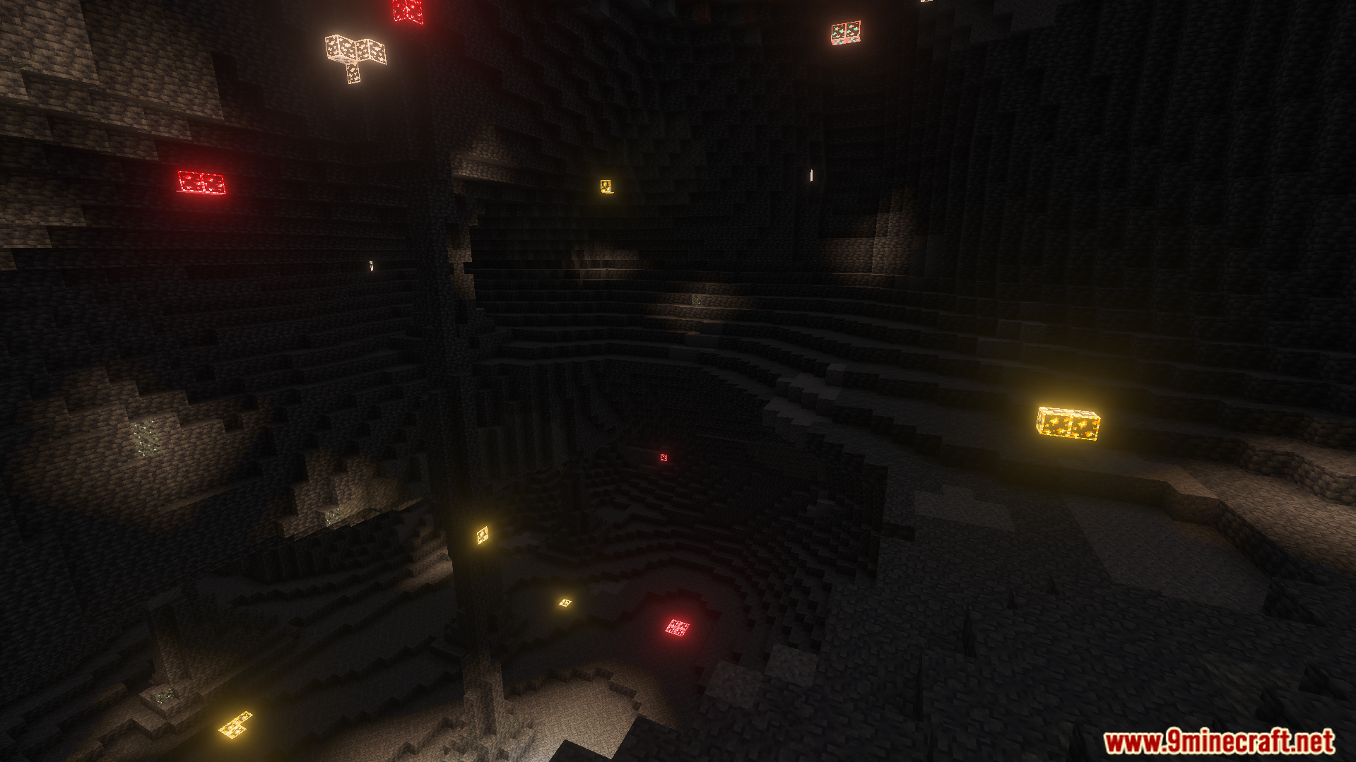 EuphrosyneLights Glowing Ores Texture Pack Screenshot 4 Glowing ores illuminating a dark cave in a Minecraft world