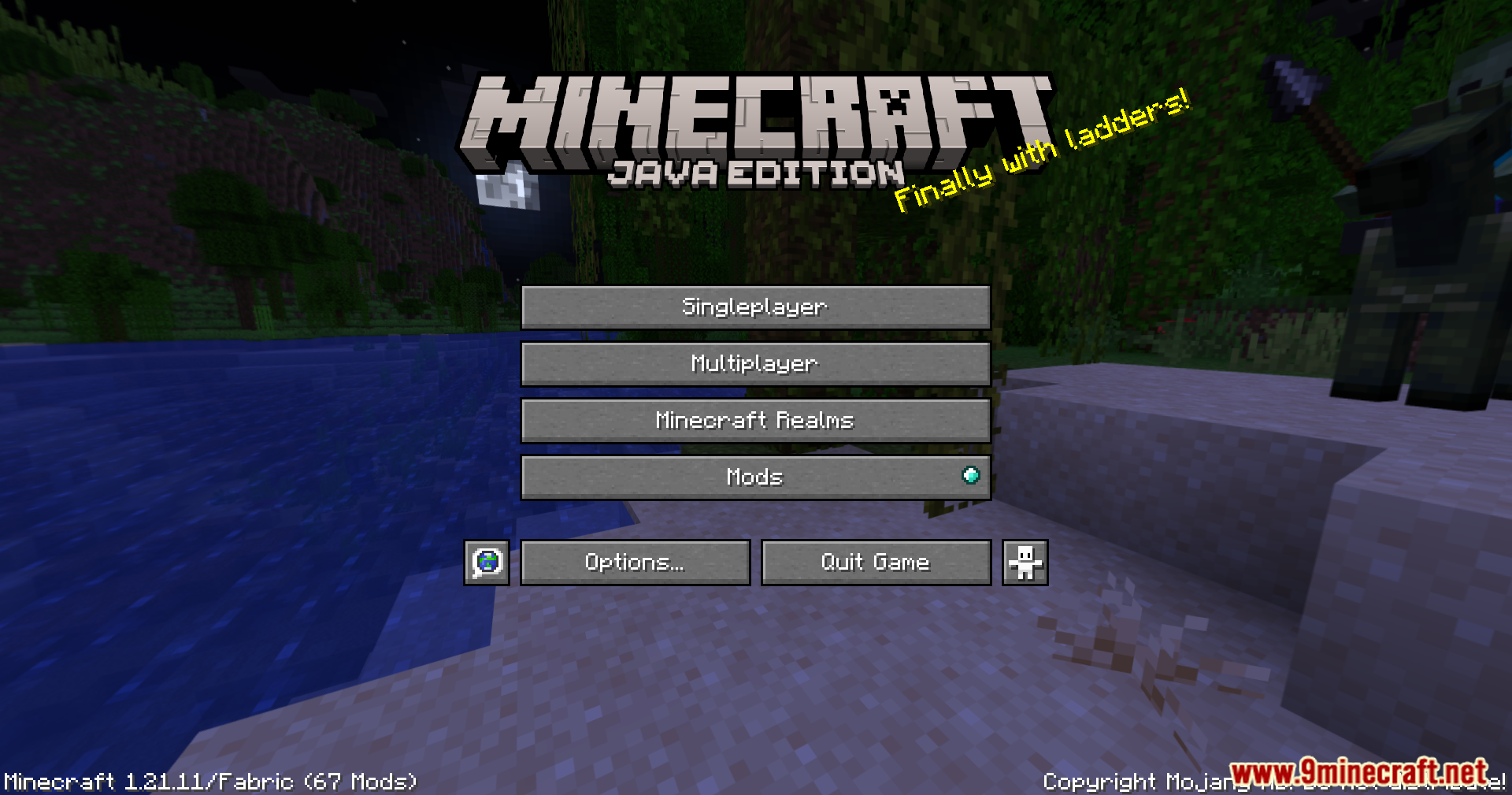 Fake Fabric Loader Mod Screenshot 1 Main menu screen of Minecraft Java Edition showing Fabric loader version and mods