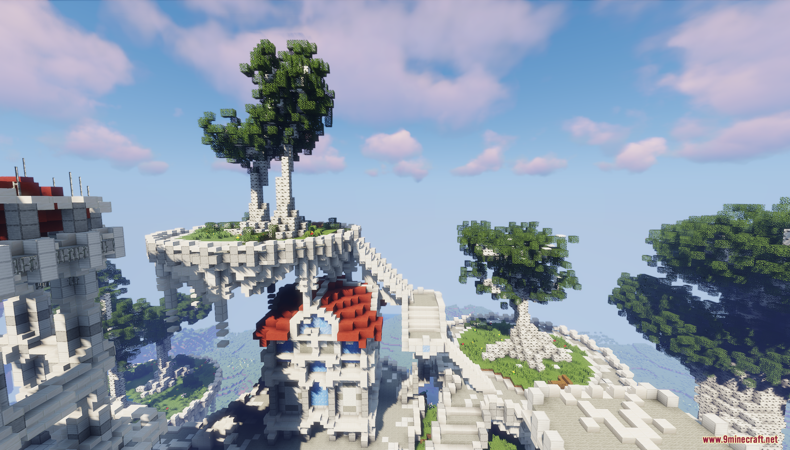 Fantasy Magic Castle Map Screenshot 1 Floating quartz islands with custom trees and a red roofed building